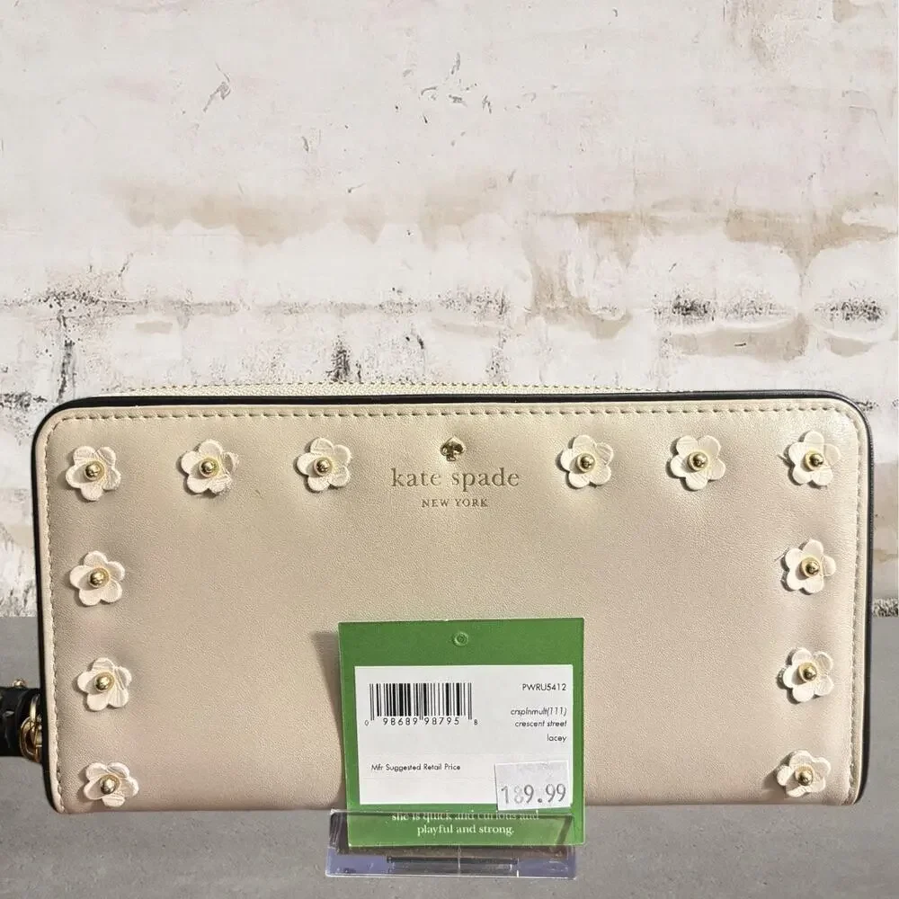 Kate Spade $189 Floral Applique Crescent Street Lacey Continental Wallet NWT